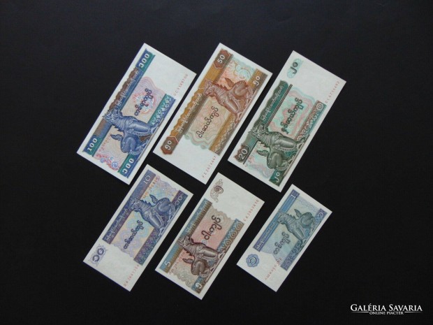 Myanmar 6 darab kyats bankjegy LOT ! Hajtatlan bankjegyek