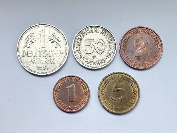 NSZK Német Szövetségi Köztársaság érmesor 5 db márka pfennig érme