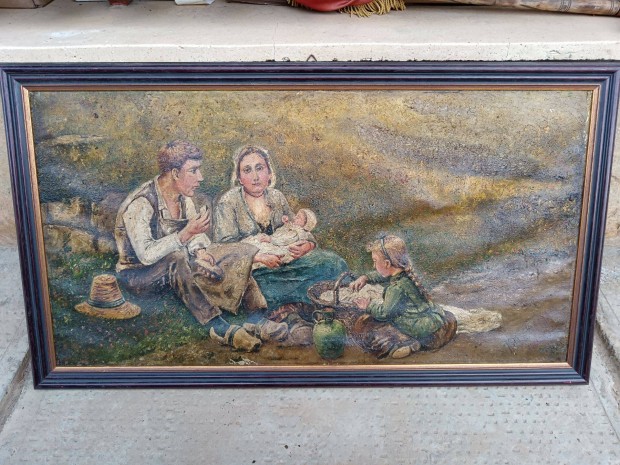 Nagyon régi festmény , pihenő család