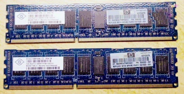 Nanya 2x2GB dual rank ECC szerver memria PC3-10600 1333MHz, NT2GC72B8