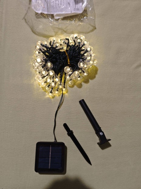 Napelemes Kültéri LED Fényfüzér 100 LED, 12 m, Meleg Fehér, Gömb Diz