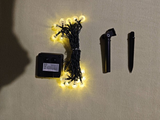 Napelemes Kültéri LED Fényfüzér 20 LED, 5 m, Meleg Fehér, Gömb Dizáj