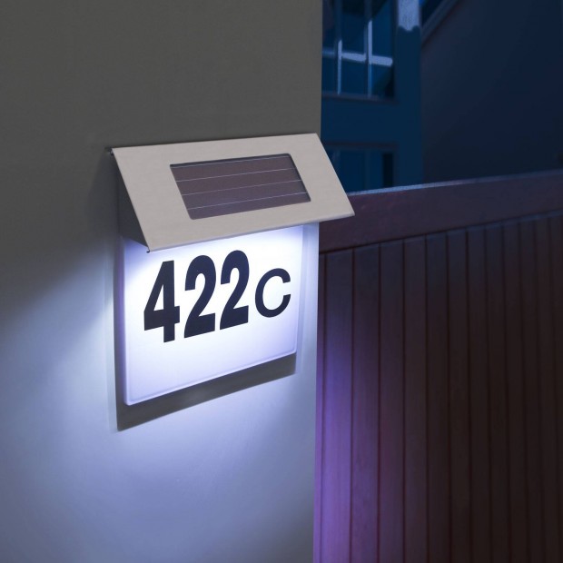 Napelemes Szolár 4 LED házszámfény rozsdamentes acélból házszám tábla