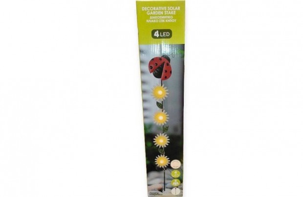 Napelemes kerti dísz katicabogárral, 4 meleg fehér LED-del, 81 cm, les