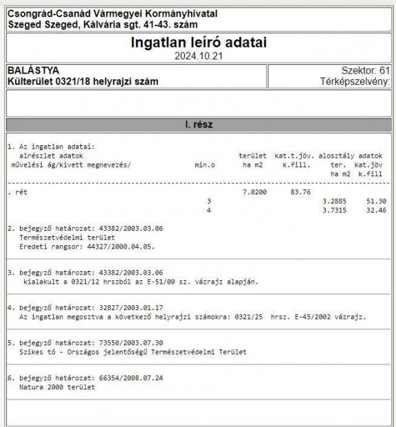 Natura 2000 terlet (rt) elad 7ha