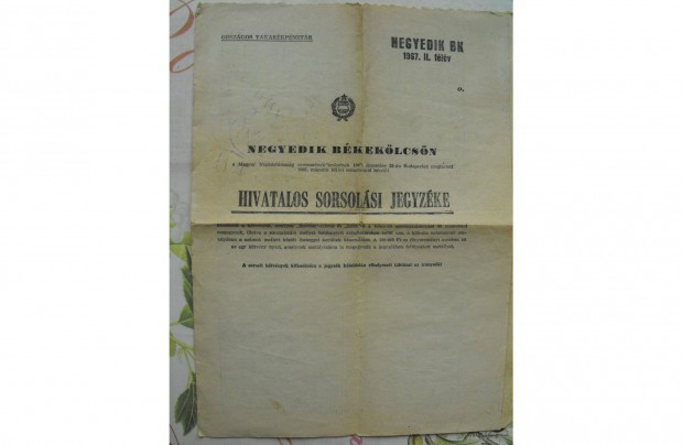 Negyedik bkeklcsn hivatalos sorsolsi jegyzke 1967.II.flv