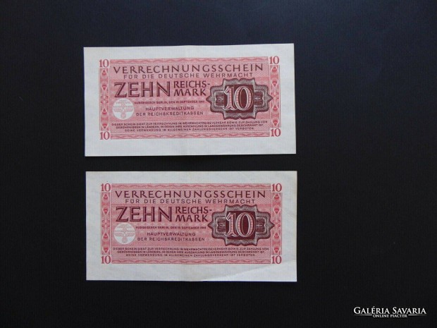 Nmetorszg 2 darab 10 reichsmark 1944 LOT ! 01 Ritkbb bankjegyek