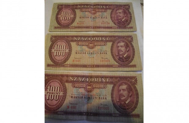 Népköztársaság címeres papír 100 forint 1962. 3 db