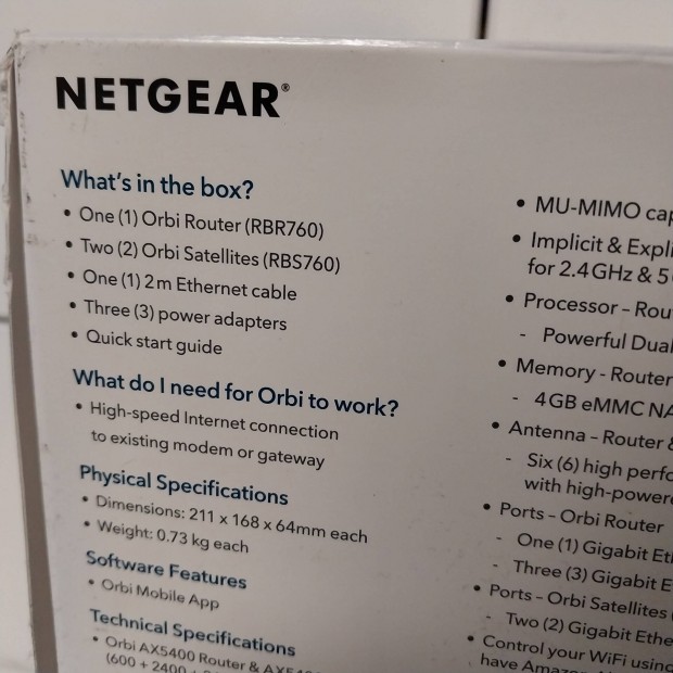 Netgear Orbi Tri-Mesh wifi 6 internet eloszt rendszer 