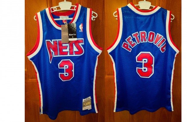 New Jersey Nets Drazen Petrovic eredeti Mitchell & Ness kosaras mez