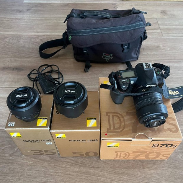 Nikon D70s fényképezőgép + 3 objektív + táska