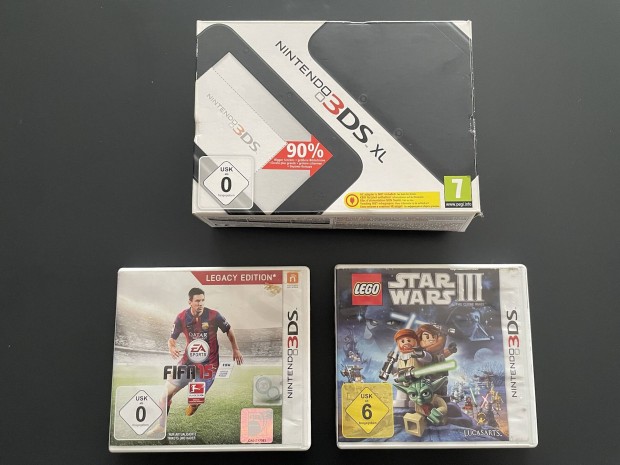 Nintendo 3DS XL Doboz + Fifa 15 + LEGO Star Wars III