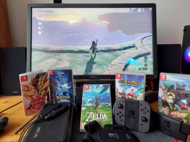 Nintendo Switch V2 + játékok + kiegészítők