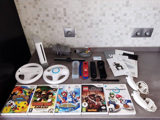 Nintendo Wii konzol (Rvl-001 EUR)+ 5 db Wii jtk, tesztelt, Wii1101