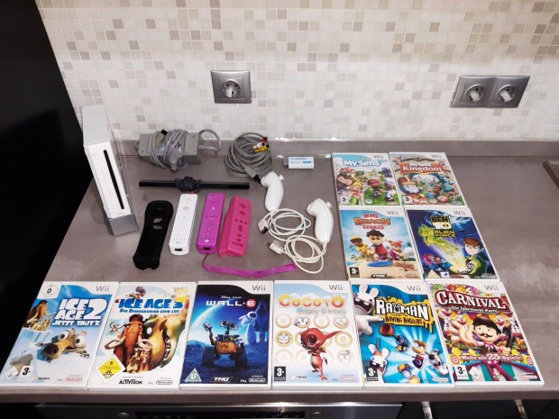 Nintendo Wii konzol (Rvl-001 EUR) + 10 db Wii jtk, tesztelt, Wii1104