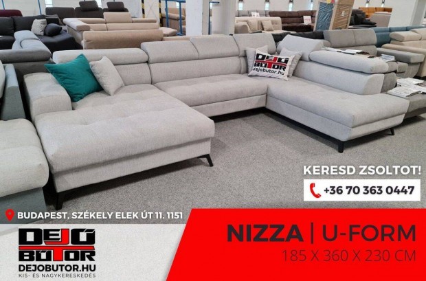 Nizza sarok kanap szrke lgarnitra 185x360x230 cm ualak