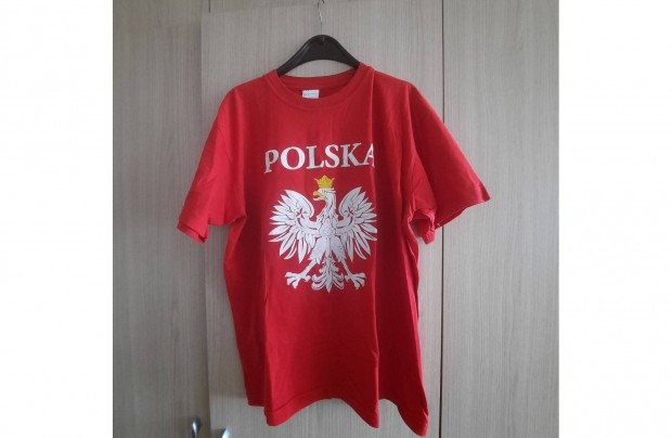 Női sötét piros póló M-es méret Polska felirattal eladó