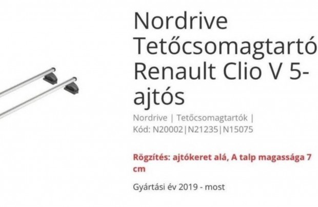 Nordrive tetőcsomagtartó Renault Clio V 5-ajtóshoz