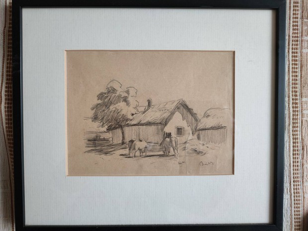 Nyilasy Sndor (1873-1934) eredeti grafika, ceruza rajz, 15x20 cm