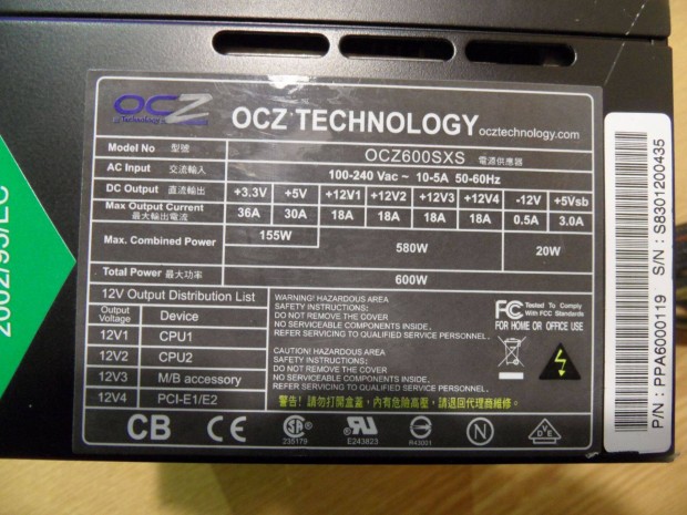 Ocz tpegysg 600W, ngy 12V -os g