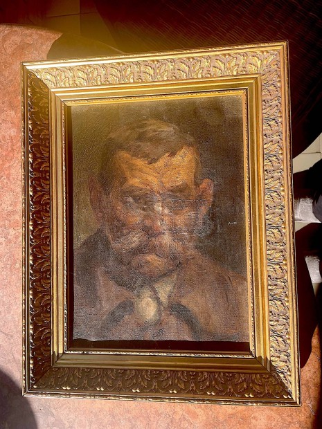 Olajfestmny, paraszt portre aranyozott keretben 42x52 cm