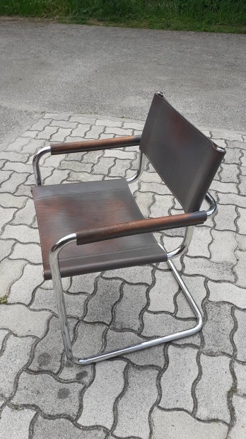 Olasz vintage szék bőr - íves krómozott fém váz