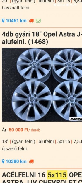 Opel 18-as alufelni szett eladó.