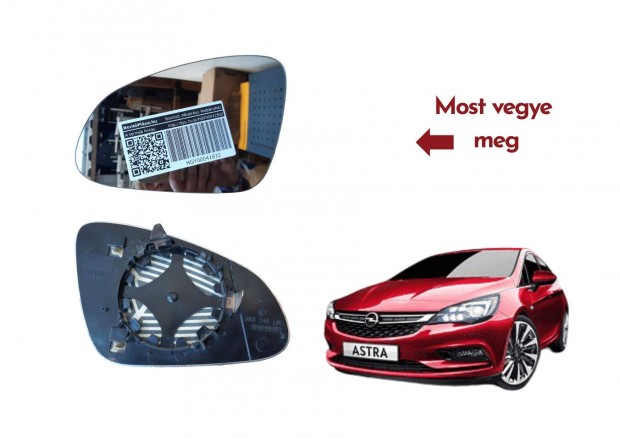 Opel Astra J bal külső tükörlap fűthető 583245LH