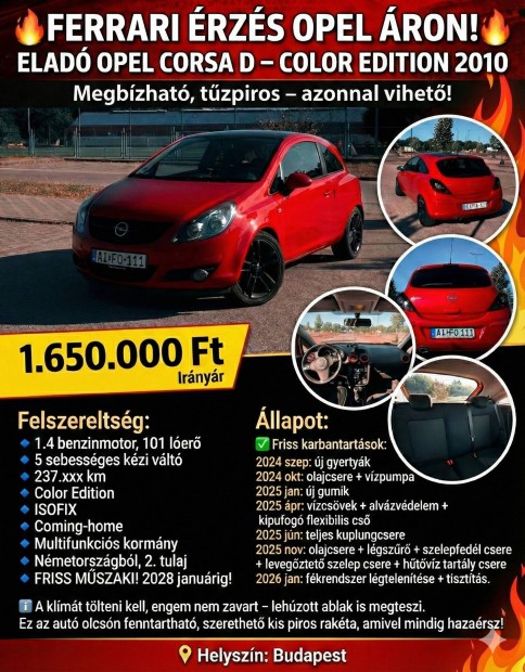Opel Corsa D 2010 elad�!