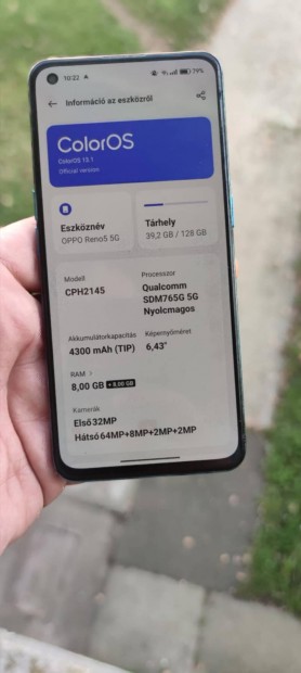 Oppo Reno 5 5G 8/128gb beszmolk telefont 