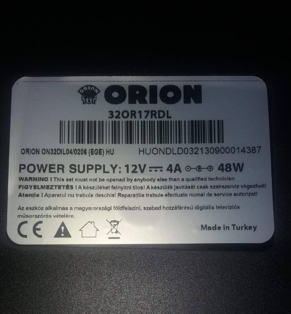 Orion 32OR17Rdl LED LCD tv httr vilgts 12V os! mainboard elkelt!