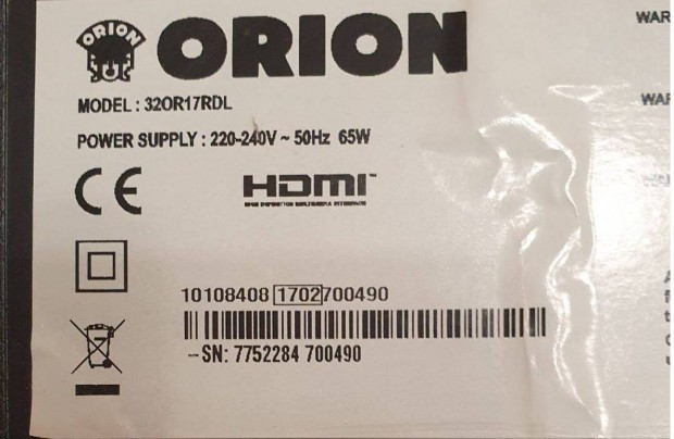 Orion 32OR17Rdl LED LCD tv panelek alkatrsznek 17IPS12 17MB82S