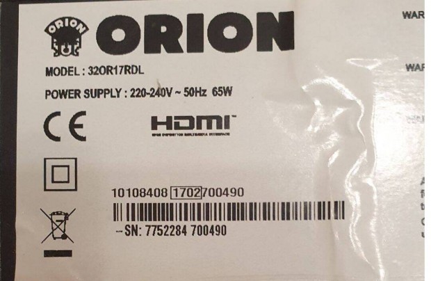 Orion 32OR17Rdl LED LCD tv panelek alkatrsznek 17IPS12 17MB82S