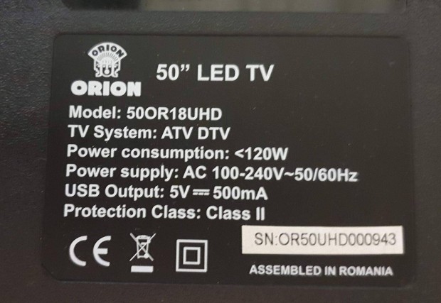 Orion 50OR18UHD Smart UHD 4K LED tv hibs trtt alkatrsznek