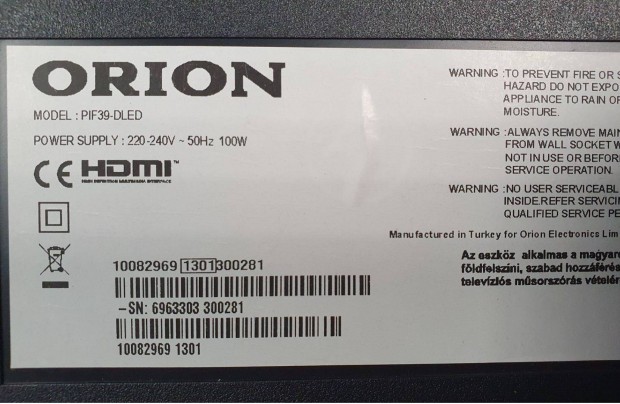 Orion PIF39-Dled LED LCD tv hibs trtt alkatrsznek