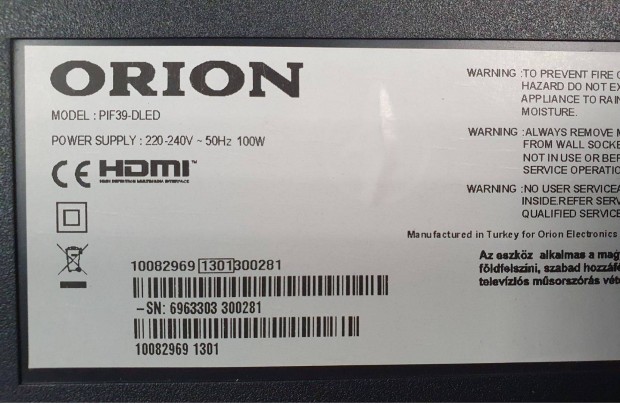 Orion PIF39-Dled LED LCD tv hibs trtt alkatrsznek