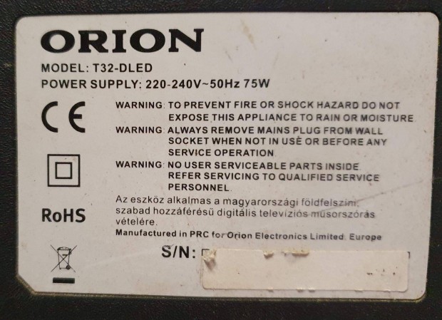 Orion T32-Dled LED trtt tv alaplap TP.SIS231.PT85 alkatrsznek