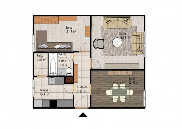 Oroszl�ny, 3 szob�s  t�gla lak�s elad�