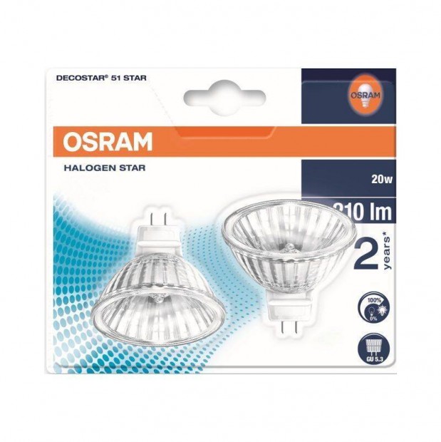 Osram Decostar 51s halogn izz, 20W, GU5.3, 210lm, 3000K, 2db