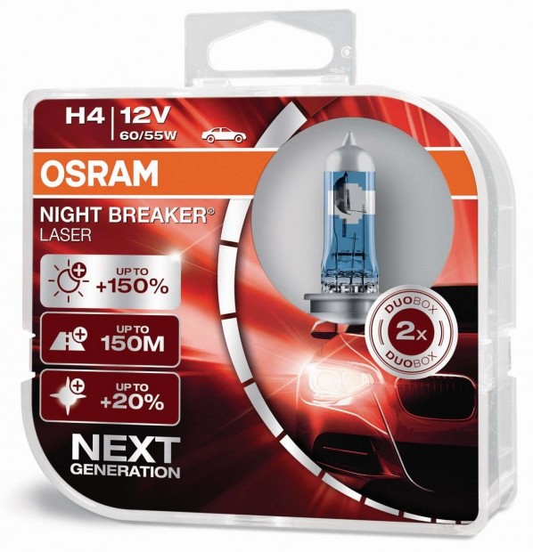 Osram Night breaker laser 5000K +150% H4 60/55w 2db