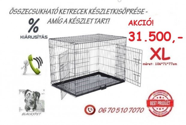 �sszecsukhat� ketrec, szobakennel 106x71x77cm Orsz�gos Sz�ll�t�s Is!