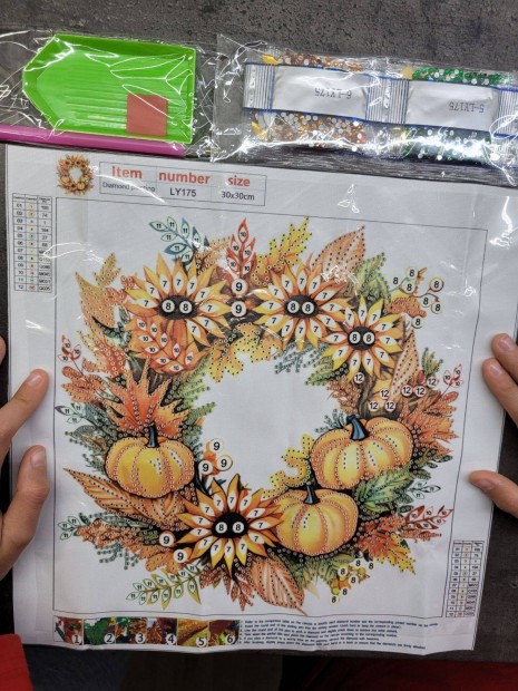 Őszi koszorú gyémántszemes dekoráció tök halloween kép