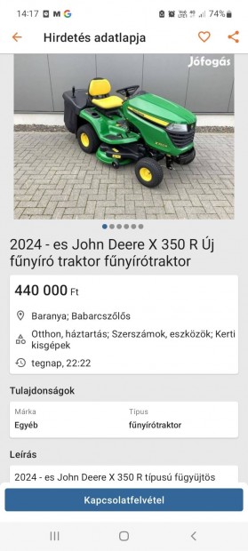 vatosan ezzel a hirdetvel :) John Deere X 350 R 