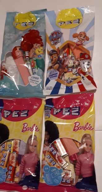 PEZ csomag (adagol figura + 10 csomag cukor) Barbie, Ariel, Mancs