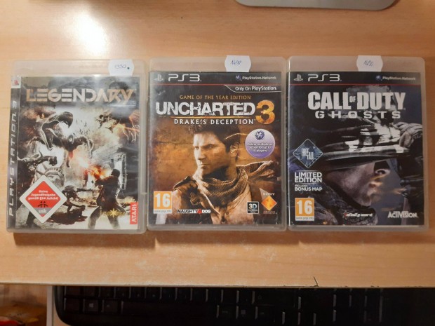PS3 Legendary, Uncharted 3, Call of Duty Ghosts Playstation 3 jtkok