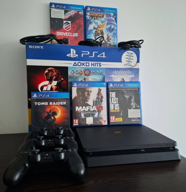 PS4 Slim + 3db gyri kontroller + 5db jtk! Szmla/Garancia/Foxpost!