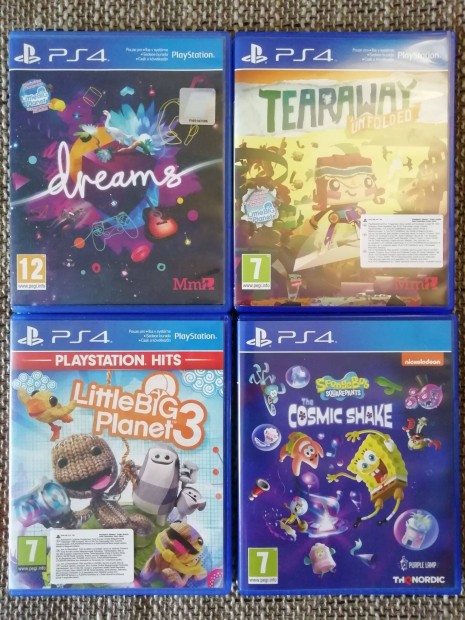 PS4 gyerekjtkok - Spongebob, Tearaway, Dreams, Little Big Planet