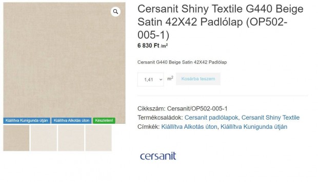 Padllap csempe Cersanit Shiny Textile G440 bzs 14,1 m2 j