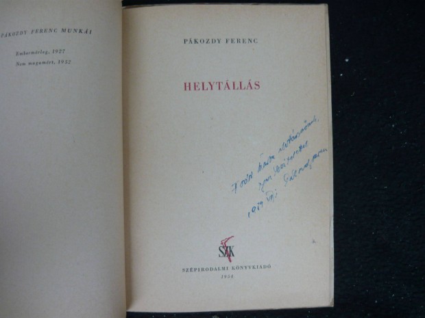 Pkozdy Ferenc: Helytlls (1954, dediklt knyv)