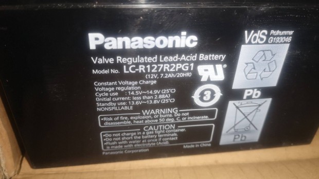 Panasonic 12v 7.2Ah akkumulátor LC-R127R2PG1 Új